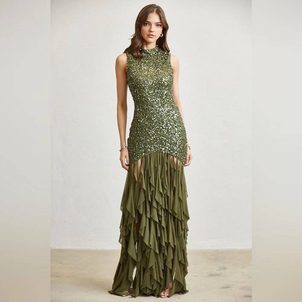Sequin Ruffle Hem Floor-Length Gown - Blithe - Picture 1 of 4